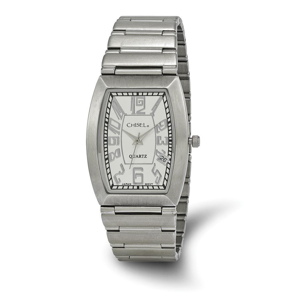Mens Chisel Stainless Steel White Tonneau Dial Wrist Watch, 7.75" Length